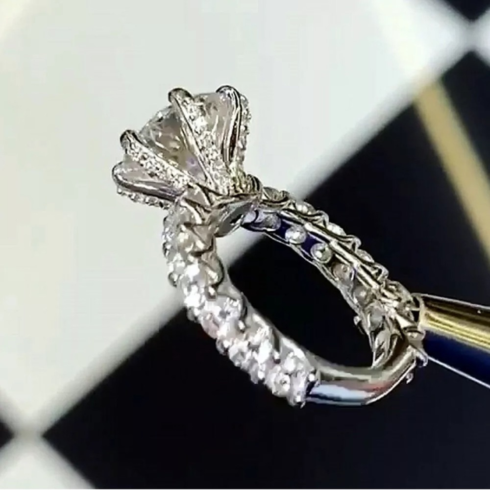 925 Silver Rings Round Cut White Sapphire Ring - Picture 3 of 5